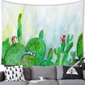 Watercolor tropical green leaves and cactus tapestry with cute cats for wall decor - Peach Skin / Cactus and Cats (Style 4) / 100X70