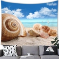 Arazzo da parete con spiaggia oceanica blu, conchiglie, barche a vela e scena costiera - 100x70(Pelle di Pesca) / Barca a Vela Conchiglie (Stile 4)