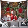 Christmas gnome wall tapestry with wood background, candles and red house decor for home - 100X70 / Red Pointed Hat Gnome with Vintage Candle (7) / Peach Skin