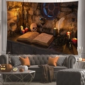 Halloween magic house tapestry featuring mystical book and skull over a grey sofa - 100x70(Peach Skin) / Magic Book Skull