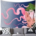 Artistic Ukiyo-e tapestry with dragon and cat detail above a grey fabric sofa - Japanese Fantasy Art-Style 7
