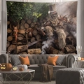 Steampunk witch wall tapestry decor featuring character and forest log scene on grey sofa - 100x70(Peach Skin) / Steampunk Character