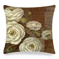Faux silk watercolor camellia pillow case with vintage floral art print in brown - Vintage Brown Ranunculus (6)