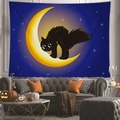 Dettaglio di un arazzo di Halloween con gatto nero sulla luna sopra un divano accogliente - Gatto Nero del Fumetto Luna (16)