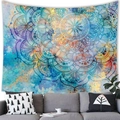 Starry Sky Mandala tapestry in blue and purple watercolor style hanging over a grey sofa - 100x70 Peach Skin / Blue Purple Orange Mandala (Style 6)