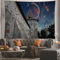 Arazzo surreale di Halloween con luna spaziale e castello sopra un divano grigio - Castello del Pianeta Fantasia (15)