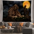 Dettaglio dell'arazzo di Halloween con spaventapasseri e luna arancione in soggiorno - Spaventapasseri Mostro dell'Albero (14)