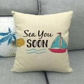 Marine themed linen pillow case with Sea You Soon text and sailboat design - Sea You Soon Boat (24)