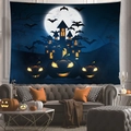 Arazzo da parete per Halloween con castello spettrale, luna piena, pipistrelli e zucche - Pipistrelli e Castello (8)