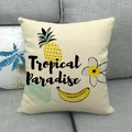 Linen sofa pillow cover featuring tropical pineapple and banana with tropical paradise text - Tropical Paradise (25)
