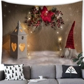 Christmas gnome wall tapestry with white lantern and festive lights for home decor - 100x70cm / Peach Skin / Red Hat Gnome and White Lantern (8)