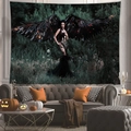 Tapisserie Halloween femme ailée forêt gothique en tissu microfibre peau de pêche - 100x70cm / Peau de Pêche / Ange aux Ailes Noires (2)