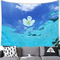 Détail de la tapisserie tropicale avec piscine suspendue sur un canapé gris - Piscine Frangipanier (14) / 100x70cm (Peau de pêche)