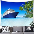 Tenture de plage tropicale avec paquebot de luxe suspendue au-dessus d'un canapé - Navire de Croisière de Luxe (13) / 100x70cm (Peau de pêche)