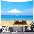 Détail de tapisserie de plage tropicale avec chaises longues comme fond mural de canapé - Vacances en Yacht Blanc (11) / 100x70cm (Peau de pêche)