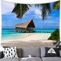 Détail de la tapisserie de plage tropicale avec bungalows sur un canapé gris moderne - Villa sur l'Eau Style Complexe (Style 7) / 100x70cm (Peau de pêche)