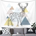 Detail of Nordic wall tapestry featuring black geometric elk and morandi color triangles - Morandi Geometric Reindeer (Style 15)