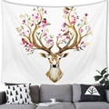 Detail of deer head tapestry with floral branches and birds above a modern sofa - Cherry Blossom and Birds Deer (Style 12)