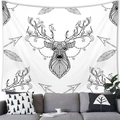 Detail of artistic black and white elk tapestry hanging above a modern grey sofa in living room - Floral Line Art Deer Head (Style 8)