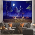 Halloween wall tapestry featuring a spooky midnight castle and glowing pumpkins décor - 100x70cm / Midnight Castle (1)
