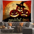 Detailed Halloween wall tapestry featuring jack-o-lanterns and spooky castle above a sofa - Wizard Hat Pumpkins (7)