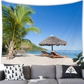 Arazzo decorativo con spiaggia tropicale, palme e mare azzurro su una parete del soggiorno - Palma Lettino da Spiaggia (Stile 2) / 100x70cm (Pelle di pesca)