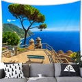 Arazzo con paesaggio di spiaggia tropicale e vista sul Mediterraneo sopra il divano - Costa Mediterranea (Stile 3) / 100x70cm (Pelle di pesca)