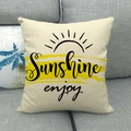 Square linen pillowcase featuring Sunshine enjoy text and yellow brush stroke print - Sunshine Enjoy (28)