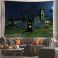 Halloween tapestry featuring haunted house and spooky trees in a dark forest theme - 100x70cm / Dark Ancient House (2)