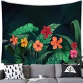 Tropical wall tapestry with hibiscus flowers and palm leaves in a modern living room - 100x70cm / Peach Skin / Pattern 6