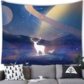 Arazzo alce psichedelico con cielo stellato e pianeta sopra un divano grigio moderno - 100x70(Pelle di Pesca) / Cervo del Cielo Stellato Fantasia (Stile 3)
