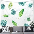 Arazzo ad acquerello con foglie tropicali verdi su sfondo effetto marmo - Pelle di Pesca / Foglie Tropicali Marmo / 100X70