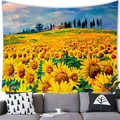 Detailed view of impressionist oil painting tapestry featuring a vibrant sunflower field - 100X70 / Sunflower Field (1)