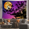 Arazzo da parete Halloween con luna gigante e alberi secchi sopra un divano moderno - Luna Stellata Viola (2) / 100x70cm (Pelle di pesca)