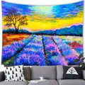 Close-up of impressionist sunset landscape tapestry featuring lavender fields and golden tree - 100X70 / Lavender Field (2)
