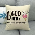 Linen decorative pillow featuring Good Times lettering and colorful ice cream print - Good Times Enjoy Summer (29)