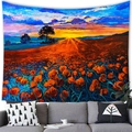 Detalle de tapiz con pintura al óleo de atardecer, campo de amapolas y textura de la tela - 100X70 / Magnífica Amapola al Atardecer (5)