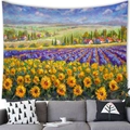 Detalle del tapiz con pintura al óleo de un paisaje con girasoles y colinas verdes - 100X70 / Casa de Lavanda Impresionista (6)