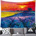 Detalle de la textura de un tapiz con campos de lavanda y paisaje de pintura al óleo - 100x70cm / Atardecer de Lavanda - Piel de Melocotón (8)