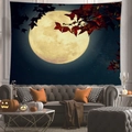 Halloween tapestry with golden moon and maple leaves over a gray sofa - 100x70cm / Autumn Moon (3)