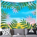 Arazzo tropicale con foglie verdi e piante grasse appeso sopra un divano grigio - Stile Spiaggia con Foglie di Palma (14) / 100x70cm (Tessuto Pelle di Pesca)