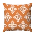 Detailed fabric texture of orange square pillowcase with white geometric floral patterns - Orange White Mandala (12)