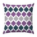 Close-up of square pillowcase featuring purple and navy geometric quatrefoil patterns - Purple Grey Quatrefoil (14)