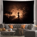 Arazzo di Halloween con silhouette di foresta spettrale sopra un divano grigio decorativo - Foresta di Silhouette Retroilluminata (5)