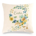 Dettaglio federa pasquale in lino con ghirlanda floreale e scritte verdi a tema Easter - 45x45cm / Ghirlanda Fresca Lettera Easter Verde (14)