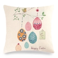 Dettaglio federa pasquale in lino con uova floreali, uccelli e stampa Happy Easter - 45x45cm / Uccelli sui Rami e Uova Appese (10)