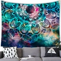 Starry sky mandala tapestry in deep blue and purple tones hung over a gray sofa - 100x70cm Peach Skin Fabric / Deep Blue Teal Purple Mandala (Style 13)