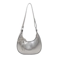 Chic silver crescent hobo bag with metallic finish and pearl bow charm accessory - Silver
