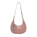 Pink crescent hobo bag with a silver beaded bow charm and adjustable shoulder strap - Pink