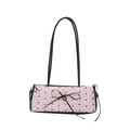 Bolso bajo el brazo plisado rosa con motivos de lazos negros y colgante de corazón fino - Rosa